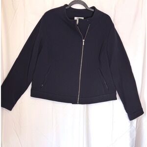 Liz Claiborne Womens XL Navy Blue Full Zip Scuba Knit Moto Jacket Collarless